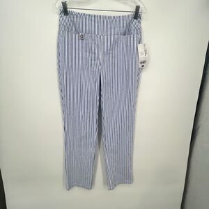 Lulu B Pull On Pants Sz 8 Striped Ankle Stretchy Coastal Nautical Resort Preppy